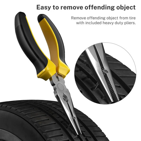 Flat Tire Repair Kit With Plugs 31 Pcs for Car Motorcycle ATV Jeep Truck Tractor includes heavy-duty pliers removing object from tire