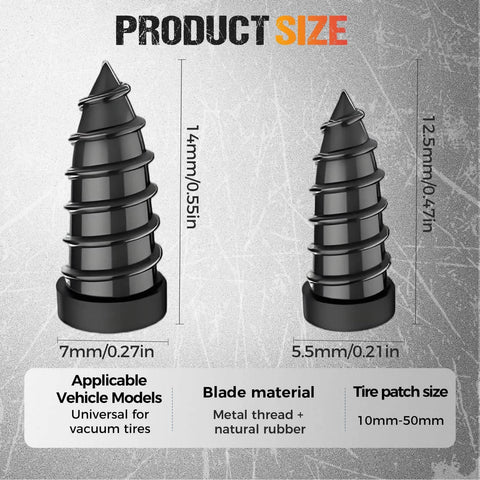 20PC Tire Repair Rubber Nails Kit with 2 Sizes, 2026 New Vacuum Tire Mending Nail Kit, two screw-in plugs of different sizes shown