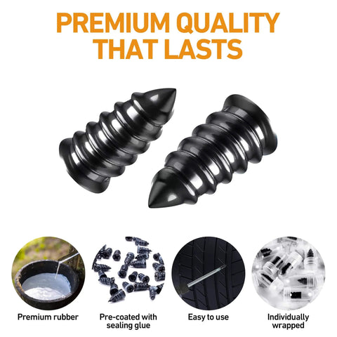 40 PCS Tire Repair Rubber Nails Kit with 2 Tubes of Black Tire Sealant Glue, 2026 New Screw in Tire Plugs Kit, two screws close-up