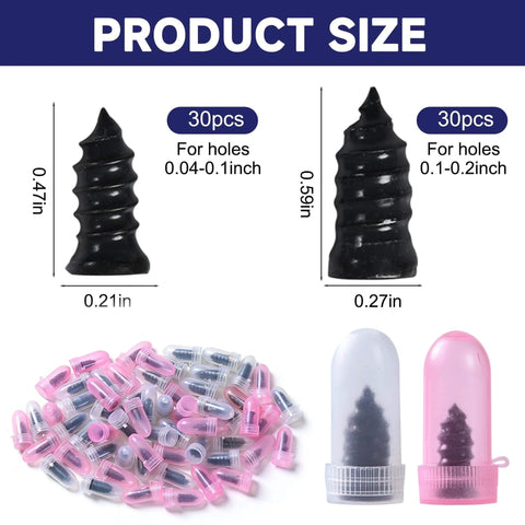 60 Pcs Tire Repair Screws, Tire Repair Rubber Nail, Screw in Tire Plugs, Quick Tool Tire Plugs, Self-Service Tire Repair Rubber Nail Kit