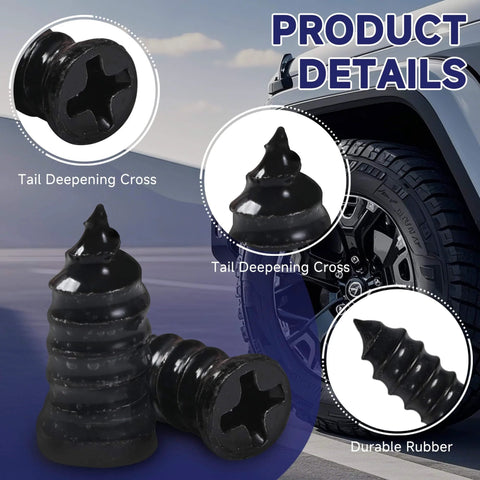 Close-up of 60 Pcs Tire Repair Screws, Tire Repair Rubber Nail, Screw in Tire Plugs showing cross design and rubber material.