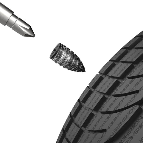 Tire Repair Nail Self-Tapping Screw being installed into a car tire tread for puncture repair, suitable for car, Motorcycle, ATV, Jeep, Truck, Tractor