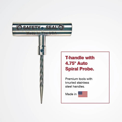 Deluxe Auto Tire Repair Kit With Sixty 4 Inch Repair Strings, 5 Inch Insertion Tool, 4.75 Inch Spiral Probe, stainless T-handle