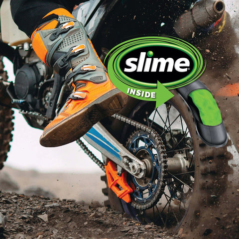 Motorcycle with Slime 10193 Tire and Tube Sealant Puncture Repair Sealant, 2-in-1, Premium, Prevent and Repair installed.