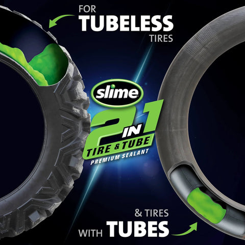 Slime 10193 Tire and Tube Sealant Puncture Repair Sealant, 2-in-1, Premium, Prevent and Repair, for tubeless and tube tires.