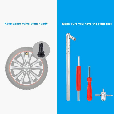 Stem Puller and Installer - 10pcs TR412, 6pcs TR413, 6pcs TR414 Short Rubber Tire Valve Stems, 4 Way and Single Head Valve Core Remover Tool