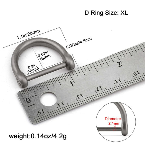 ✝️ TISUR Titanium D-Rings with Screw Shackle, D Shape Key Chains Rings, size XL, shown with ruler for measurement, matte finish