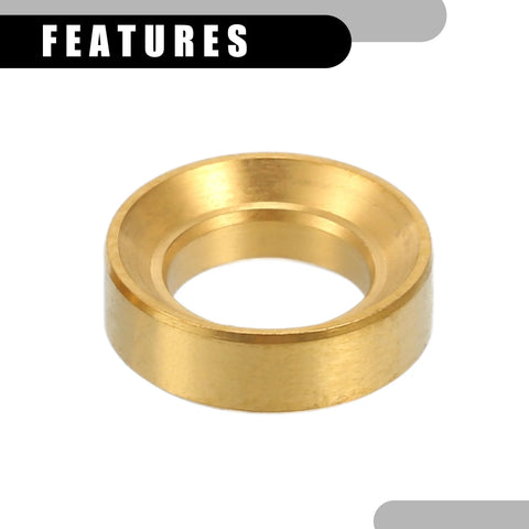 Close-up of titanium alloy concave convex balancer from Partuto 4 Pcs M6x5.5 Universal Bicycle Bolt Brake Screw Washer Bolts, gold tone.