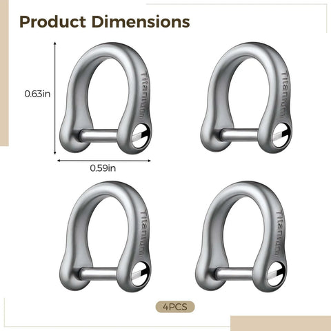 4 Pcs Titanium Alloy Horseshoe D-Shaped Buckle Keychains, Includes Screwdriver, Lightweight and Durable, 0.63 in × 0.59 in × 0.09 in