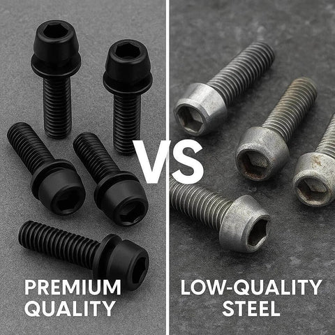 Comparison of ✝️ 5 Pcs Titanium Alloy M6 x 20mm Allen Hex Bolts with Washers –Black Color Screws and low-quality steel screws