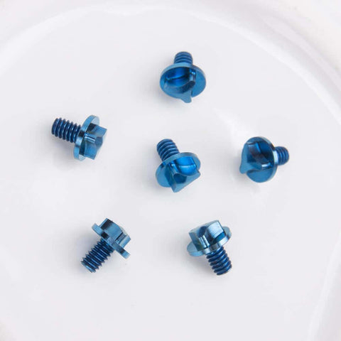 SaiDian 6Pcs Titanium Blue Screw Set Knife Handle Screws for Microtech UTX-85 Matrix displayed on a white background