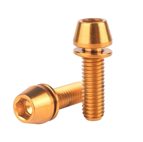 Gold VAMUOEFL Titanium Bolt M5x18mm Allen Hex Tapered Head with Washer for MTB Road Bicycle Parts Bike Stem Screw 6Pcs