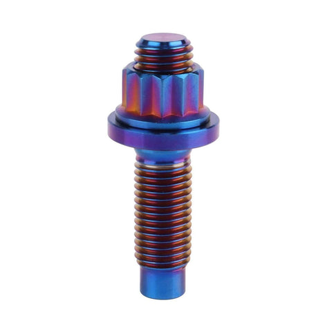 Burnt blue UHDFBDHF Titanium Bolt M8 M10x45mm Pitch 1.25 for automotive exhaust manifold, side view of stud kit bolt.