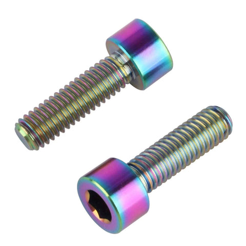 "✝️ UHDFBDHF Titanium Bolt M6 x 20mm Hex Bolt for Bicycle Screw Pack of 4 (Rainbow) showing two bolts with hex heads."