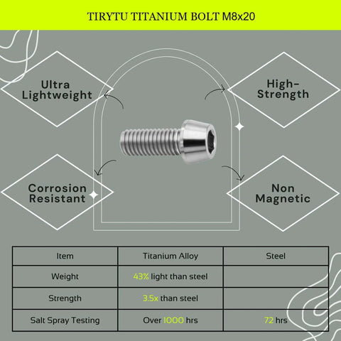 ✝️ TIRYTU Titanium Bolts M8x20mm - Lightweight Design; Ultra Lightweight, High Strength; Ideal for Humid/Salty Environments