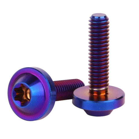 Burnt blue titanium bolt M4x15mm for bicycle motorcycle, Torx head screw, UHDFBDHF 4Pcs, front and side view, threaded and button head