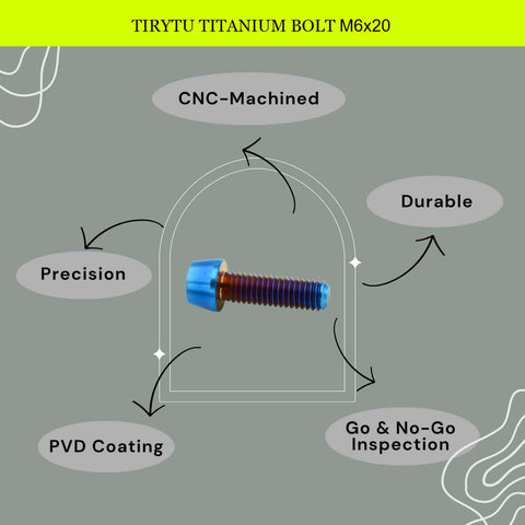 ✝️ TIRYTU Titanium Bolts M6X20 - Lightweight Design | Durable, CNC-machined, PVD coated bolt for humid environments.