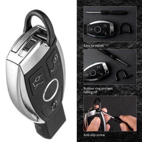 FEGVE Titanium D Ring Key Ring with screwdriver, Car Fob holder Keychain Men Key Shackle Horseshoe Clasp (Black + 3 Keyring) shown