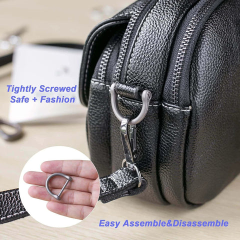 ✝️ TISUR Titanium D-Rings with Screw Shackle attached to black leather purse highlighting install method and D-ring close-up detail.