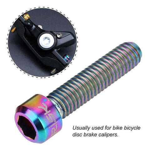Multicolor Vbestlife Titanium Disk Brake Bolts M6 X 25mm with close-up of MTB disc brake calipers
