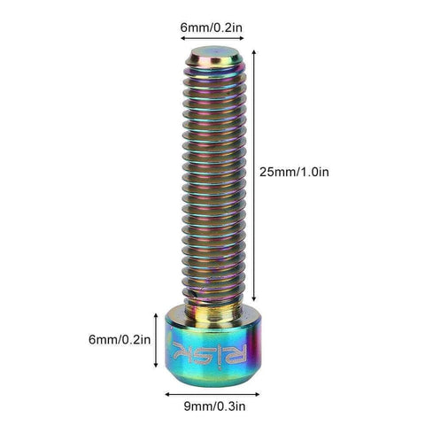 Vbestlife Titanium Disk Brake Bolts M6 X 25mm MTB Disc Brake Calipers, multicolor bolt with dimensions marked.