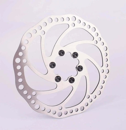 Bicycle disc brake rotor with VAMUOEFL M5 x 10mm titanium bolts torx T25 head for secure installation, 6 pieces in black visible.