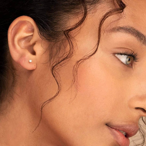 Close-up of ear wearing ✝️ Titanium Earrings Screw Back Earrings for Women Toddler, Hypoallergenic Flat Back Stud Earrings Cubic Zirconia