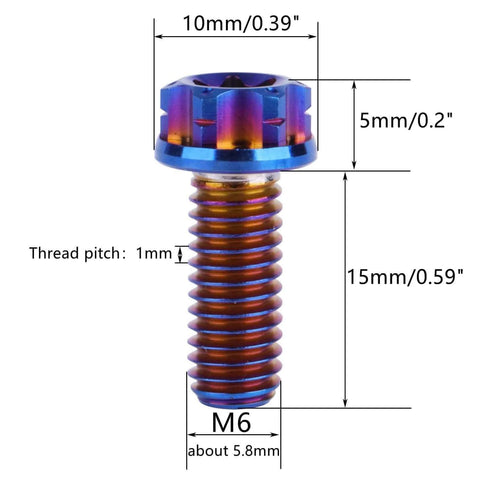✝️ UHDFBDHF Titanium Flange Head Bolt M6x10 15 20mm T30 Torx Screw Pack of 4 (Burnt Blue, M6x15mm) with measurement details