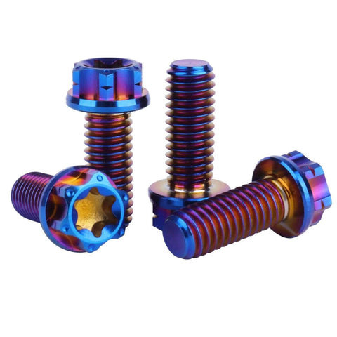 ✝️ UHDFBDHF Titanium Flange Head Bolt M6x10 15 20mm T30 Torx Screw Pack of 4 (Burnt Blue, M6x15mm) displayed in close-up view