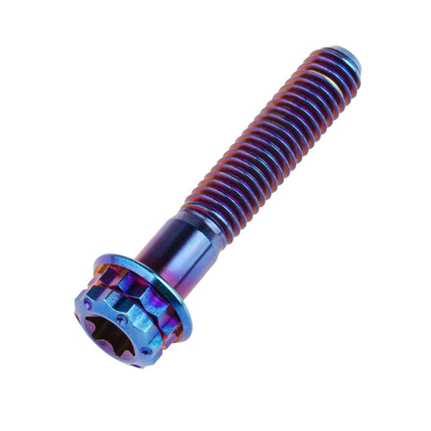 Wanyifa Titanium Flange 12 Point M6x30mm, Burning Blue Screw Bolt, side view, pack of 4, 50mm size, metallic finish