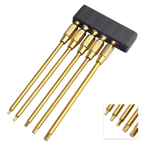 FriHobby 1/4" Drivers 1.27mm(0.05") 1.5mm 2mm 2.5mm 3mm Titanium RC Hex Driver Bit Set Quick Change Allen Key Wrench Combo