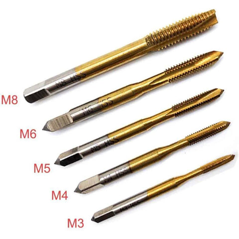 Set of 5 Titanium M3-M8 Machine Screw Thread Metric Plug Taps, part of QISF Adjustable T-Handle Ratchet Tap Holder Wrench Set.