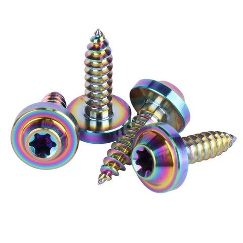 Colorful ✝️ UHDFBDHF 4Pcs Titanium M5 18mm Self Tapping Screw T25 Torx Head Motorcycle Bolt (Ranibow) on display