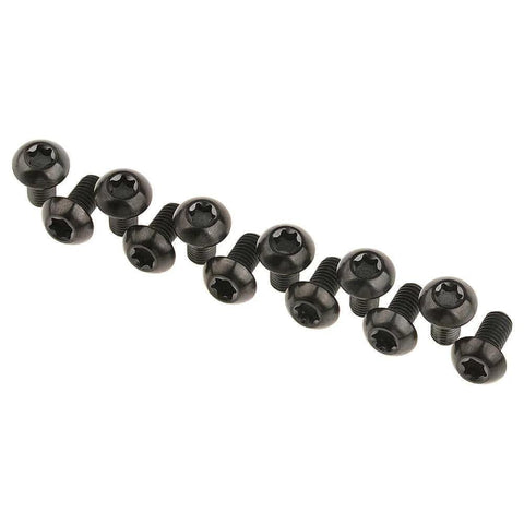 12 Pcs M5x10 Titanium Torx Bolts for Bicycle Disc Brake Rotors made from Grade 5 6AL 4V Titanium Alloy featuring T25 Torx head, black finish.