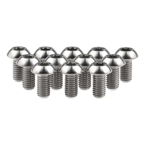 12 Pcs M5x10 Titanium Torx Bolts for Bicycle Disc Brake Rotors showing T25 Torx head and titanium finish.