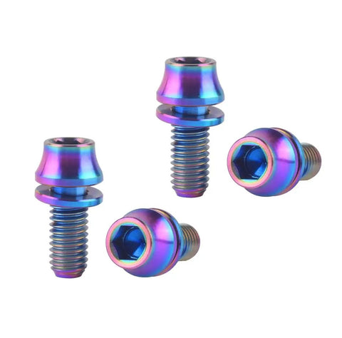 Colorful set of 4 Titanium M5x12mm bolts with washers for bicycle water bottle cages, Grade 5 6Al4V Ti alloy, hex screws