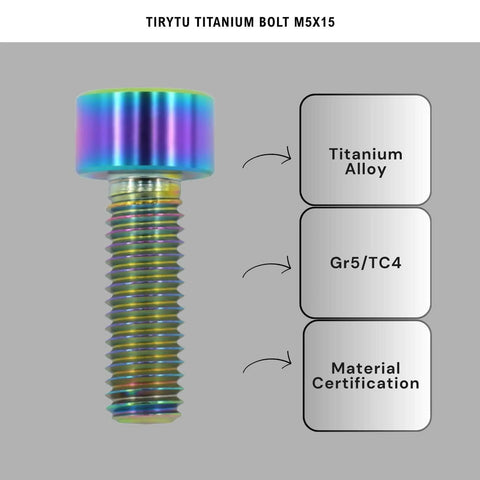 6 pcs titanium M5x15 hex socket bolts for bike motorcycle marine use, shown with material and certification details.