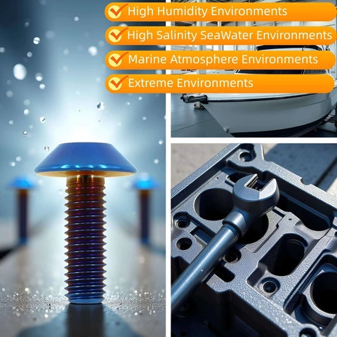 6 pcs titanium M5x15 umbrella head Torx bolts for bike motorcycle marine use with marine environment illustrations
