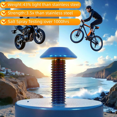 Close-up of a 6 pcs titanium M5x15 umbrella head Torx bolt for bike motorcycle marine use, highlighting its durability features.