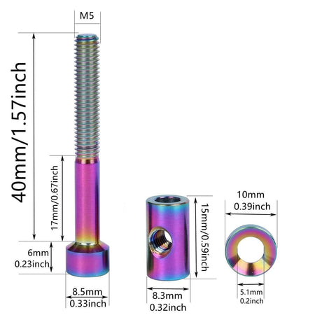 UHDFBDHF 2PCS Titanium M5x40mm Bolt Nut Washer Bicycle SeatPost Fixed Bolt (Ranibow) components with dimensions