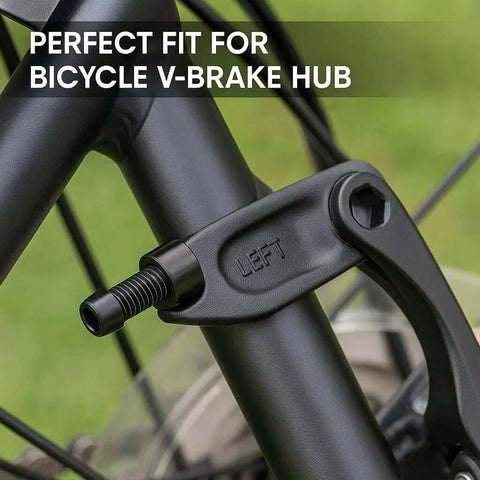 Close-up of 5 Pcs Titanium Alloy M6 x 20mm Allen Hex Bolt installed on bicycle V-brake hub, black color, illustrating compatibility and fit.