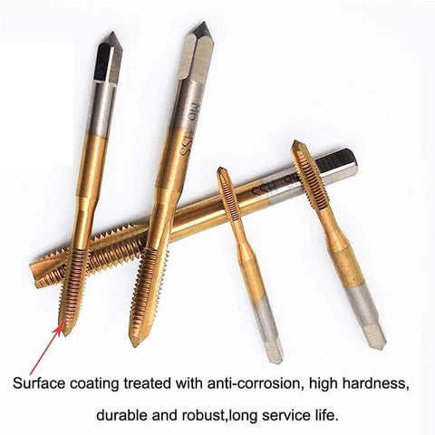 ✝️ QISF Adjustable T-Handle Ratchet Tap Holder Wrench Set with 5Pcs Titanium M3-M8 Machine Screw Thread Metric Plug Taps close-up