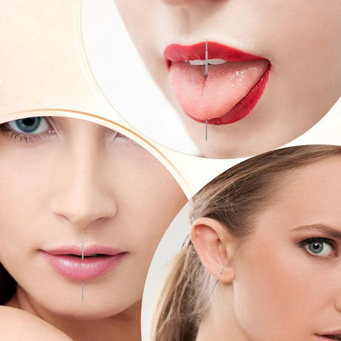 Titanium Threadless Piercing Tapers Kit For Safe Jewelry Changes shown on lip, septum, and ear in use