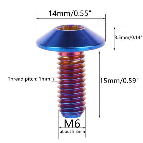 ✝️ UHDFBDHF 4PCS Titanium Bolt M5 M6 12/15/20mm Torx Head Screw for Bicycle Motorcycle (Burnt Blue, M6x15mm)