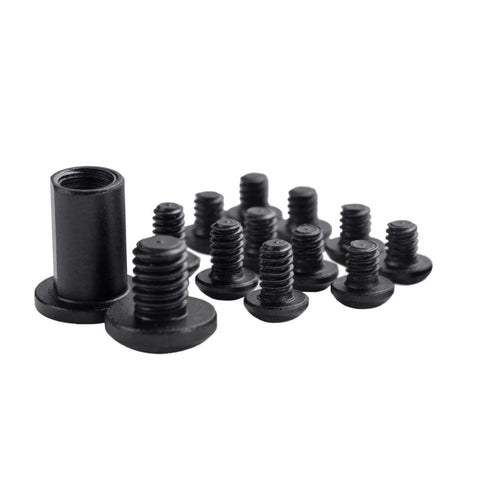 Close-up of 26 pcs titanium Torx screw set for Benchmade 535 Bugout knife, showcasing black hardware components.