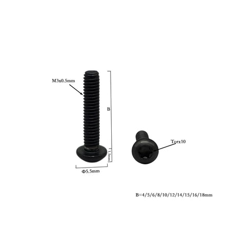 RISON Titanium Screws M3 X 6mm Titanium Torx Button Head Screws 10Pcs Black ISO7380 shown with measurements and Torx drive details.