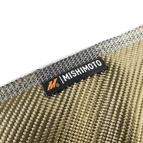 Close-up of Mishimoto label on Titanium Turbo Blanket For Subaru WRX 2001 2014 And STI 2004 2017 Insulates Turbo Hot Side.