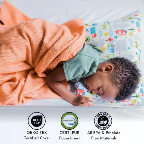 Child sleeping with Soft Foam Toddler Bed Bumper Guard With Non Slip Cover Safe Sleep Bed Rail Alternative For Toddlers on mattress