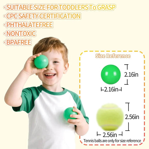 Child holding green ball from Green Ball Pit Balls - Crush Proof Plastic Balls for Ball Pit Pack of 100pcs Set for Toddlers