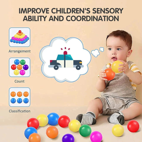 Toddler playing with Ball Pit Balls Plastic Balls for Ball Pit BPA Free Plastic Balls Crush and Smash Proof Ball 100pcs 2.2" Set for Toddlers